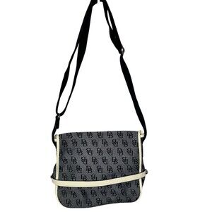 Vintage Dooney & Bourke DB Monogram Messenger Bag Womens Denim Gray Crossbody